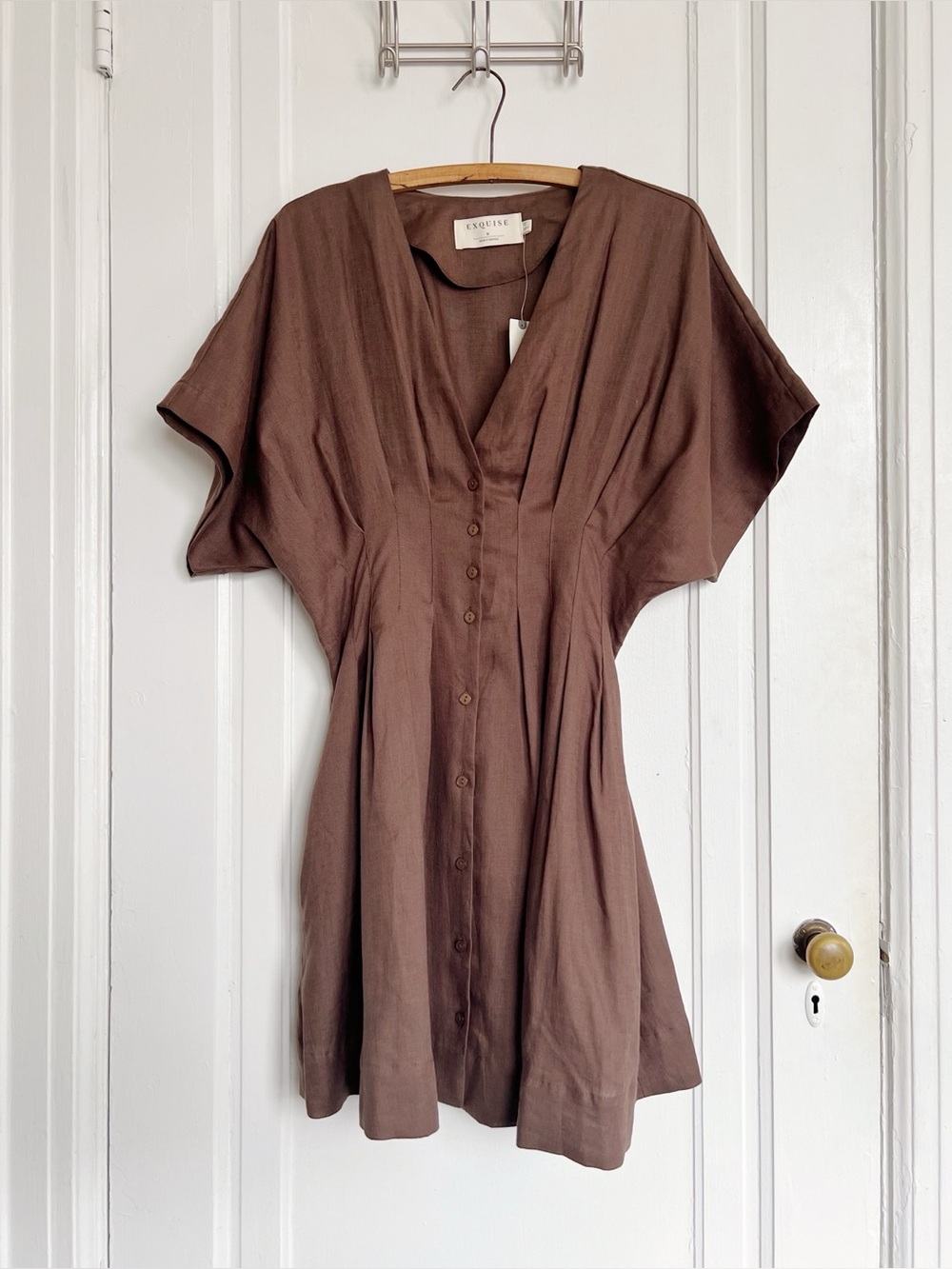 Exquise • Anthropologie Tobie Linen Pleated Mini Shirt Dress fit & flare - Picture 2 of 16